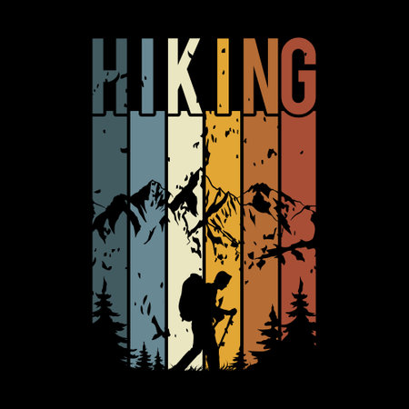 Hiking theme vector graphic design. Can be used for t-shirt print, poster and other uses.のイラスト素材