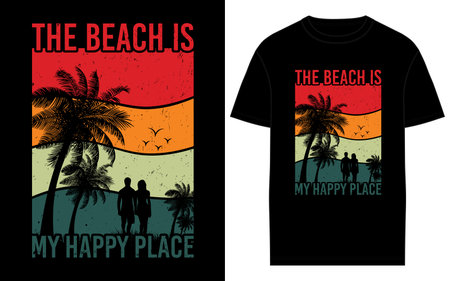 T-shirt print design with beach silhouettes on t-shirtsのイラスト素材