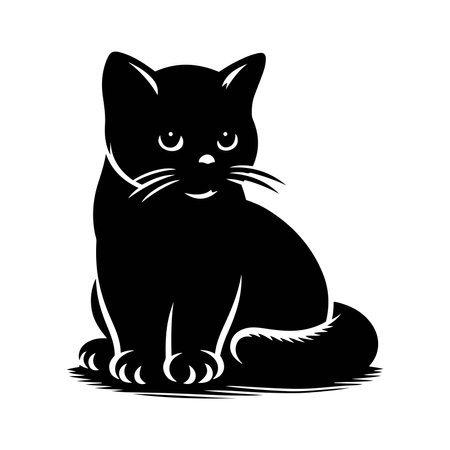 Cat cub silhouette vector illustration sitting on the floor isolated on a white background. Vector illustration.のイラスト素材