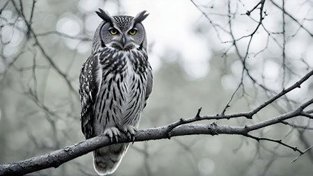 Great horned owl (Asio otus) sitting on a branchの写真素材