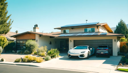 Modern house with solar panels on the roof. Modern house with solar panels on the roof.の写真素材
