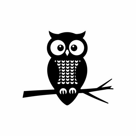 Owl black icon on white background. Silhouette of owl. Vector illustrationのイラスト素材