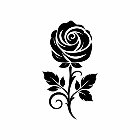 Rose silhouette vector art design isolated on a white background. Rose icon. Black rose on a white background. Vector illustration.のイラスト素材