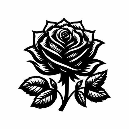 Elegant black and white rose silhouette vector art design template. Black and white rose tattoo. Vector illustration isolated on a white background.のイラスト素材