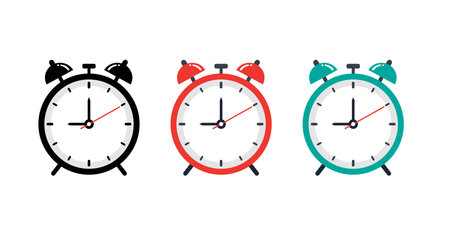 Alarm clock icon set. Flat style. Vector illustration isolated on white background.のイラスト素材