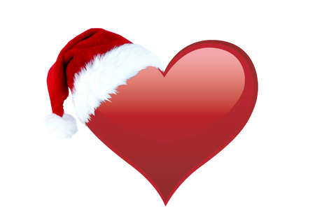 Red big heart and red Christmas cap on itの写真素材