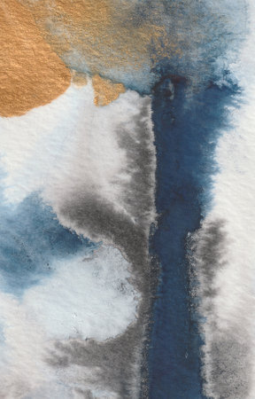Abstract background painted with watercolors and acrylics, with the addition of gold paintの写真素材