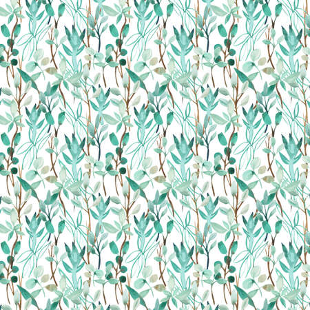 Watercolor pattern of leaves and plants dedicated to wedding and spring.の写真素材