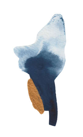 An abstract figure, painted with watercolors and acrylics, with the addition of gold paint.の写真素材