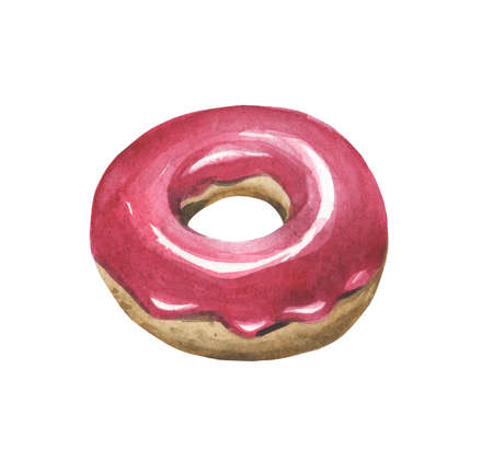 Watercolor donut in the main red color of the famous stars - striped flag, USA. For patriotic design decisions. Element on a white background.の写真素材