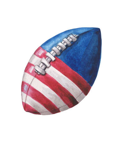 Watercolor ball for football, rugby in the colors of the US flag. Element for patriotic design compositionsの写真素材