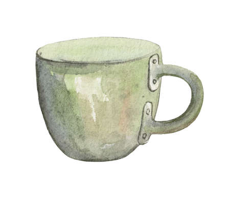 Watercolor element on white background, camping cup.の写真素材