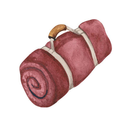 Watercolor element on white background, tourist sleeping bag.の写真素材