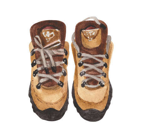 Specialized footwear for rough terrain. For decoration of design compositions on the theme of tourism, hiking, outdoor vacations.の写真素材