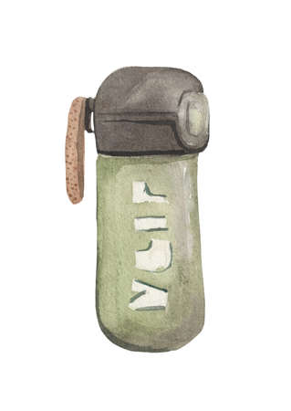 Watercolor element on white background, camping thermo mug.の写真素材