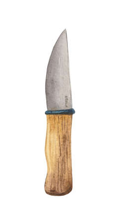 Watercolor element on white background, camping knife.の写真素材