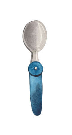 Watercolor element on white background, camping spoon.の写真素材