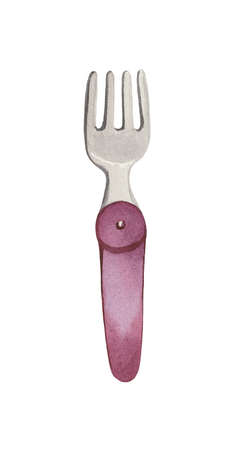 Watercolor element on white background, camping fork.の写真素材