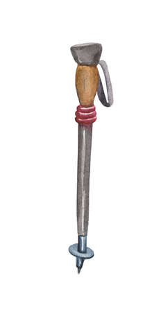 Watercolor element on white background, Nordic walking stickの写真素材