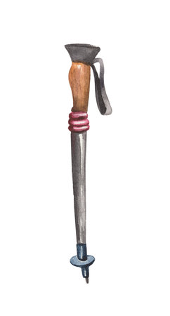 Watercolor element on white background, Nordic walking stickの写真素材
