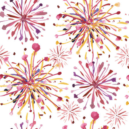 Watercolor seamless pattern of salutes - fireworks.の写真素材