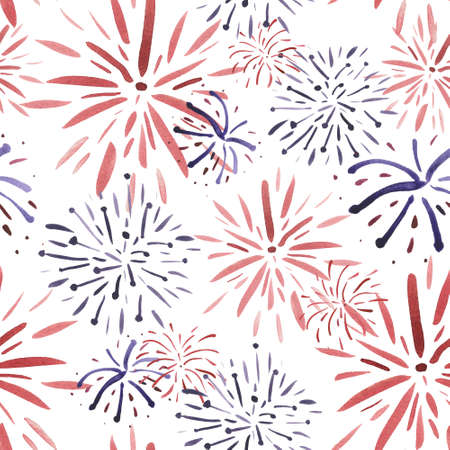Watercolor seamless pattern of salutes - fireworks.の写真素材