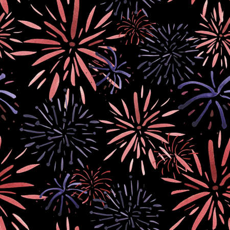 Watercolor seamless pattern of salutes - fireworks.の写真素材