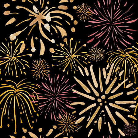 Watercolor seamless pattern of salutes - fireworks.の写真素材