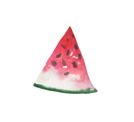 Watercolor quarter of watermelon on a white background. For design compositions on the theme of active summer holidays, vacations, holidays on the coast of the ocean, the sea or near the poolの写真素材