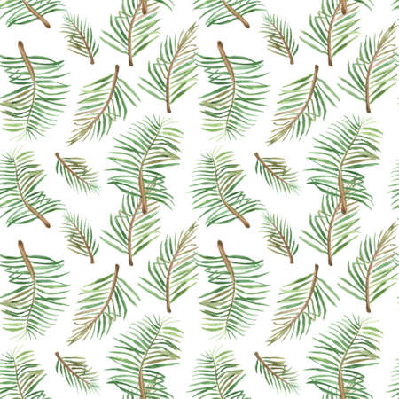 Watercolor seamless tropical pattern of palm leaves on a white background. For compositions on the theme of the sun, summer, festive mood.の写真素材