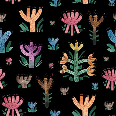 Watercolor seaWatercolor seamless floral pattern of autumn flowers in primitivism style. Decoratimless floral pattern of autumn flowers in primitivism style. Decorative background for stylish productsの写真素材