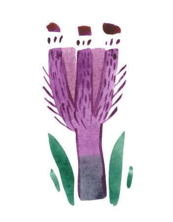 Watercolor flowers dried in the style of primitivism. Decorative autumn flower for a variety of stylish design compositions. Create your own print pattern.の写真素材