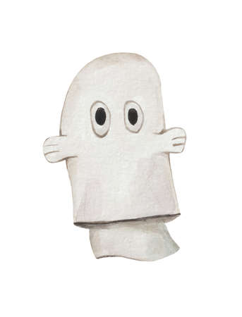 Cute watercolor halloween ghost. In a suit of a ghost from a sheet. For all saints' day product design.の写真素材