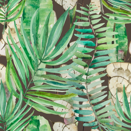 Watercolor large palm leaves, a seamless pattern in good resolution will bring the theme of the jungle into your products.の写真素材