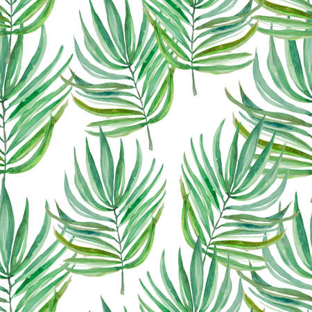 Watercolor leaves of fern and palm, seamless pattern for fabric and other printed products Watercolor leaves of fern and palm, seamless pattern for fabric and other printed products of tropical themes.の写真素材