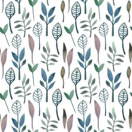 Watercolor seamless pattern of stylized, in the ethnic style, wildflowers common in Europe. Elements on a white background in high resolution for designer compositions.の写真素材