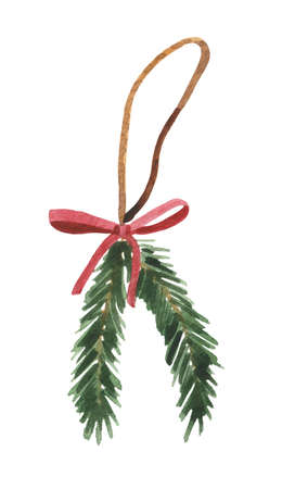 Watercolor Christmas tree toy. Element on a white background for compositions on the theme of winter holidaysの写真素材