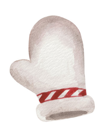 Watercolor mitten. Element on a white background, hand-drawn. Decor for product design on the theme of winter holidays, new year, christmas, christmas eve.の写真素材