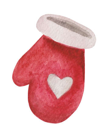 Watercolor mitten. Element on a white background, hand-drawn. Decor for product design on the theme of winter holidays, new year, christmas, christmas eve.の写真素材