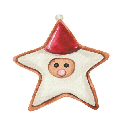 Gingerbread in the shape of a star with the image of Santa is a creative element for New Year and Christmas.の写真素材