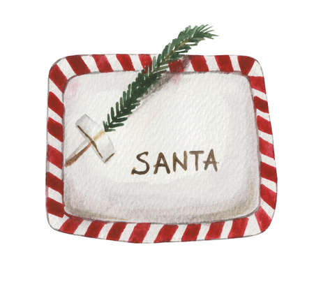 Watercolor letter to Santa Claus. Element on a white background, hand-drawn. Decor for product design on the theme of winter holidays, new year, christmas.の写真素材