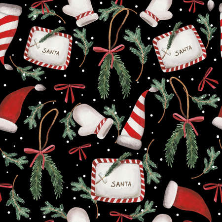 Watercolor seamless festive pattern on the theme of New Years and Christmas.の写真素材