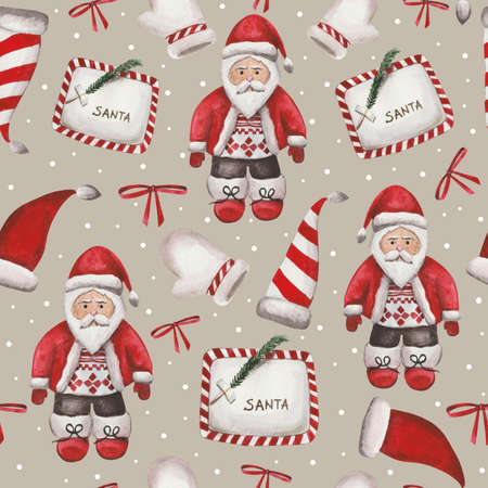 Watercolor seamless festive pattern on the theme of New Years and Christmas.の写真素材