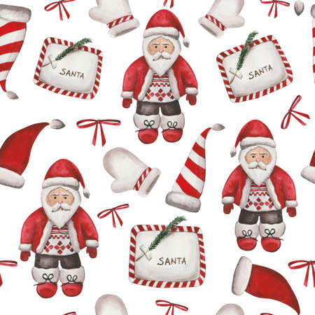 Watercolor seamless festive pattern on the theme of New Years and Christmas.の写真素材