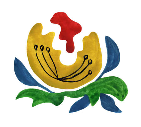 Decorative flower in the style of Ukrainian applied art of the early 20th century. Isolated picture on a white background.の写真素材