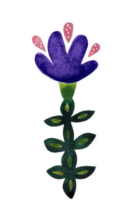 Decorative flower in the style of Ukrainian applied art of the early 20th century. Avant-garde painting with mixed colors. Isolated picture on a white background.の写真素材
