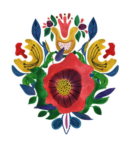 Seamless pattern of flowers, which are made in the style of avant-garde decorative arts of Ukraine in the early 20th century.の写真素材