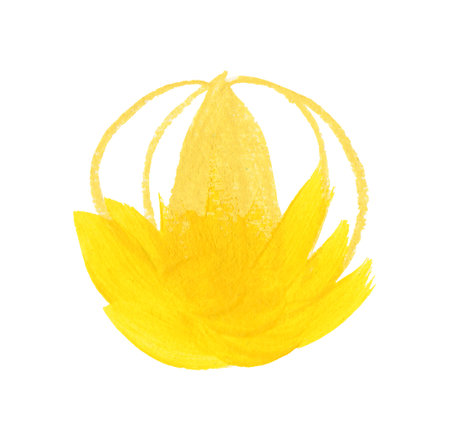 Abstract yellow flower. Hand drawn on a white background.の写真素材