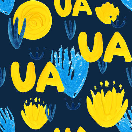 Seamless pattern in yellow blue colors, meaning the independence of Ukraine and its flag. The abbreviation UA ââis like a symbol of a country that is fighting for freedom.の写真素材