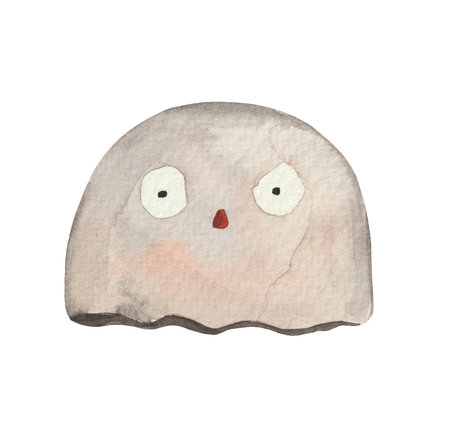 Hand drawn watercolor funny ghost. Isolated element on white background for Halloween themed designの写真素材